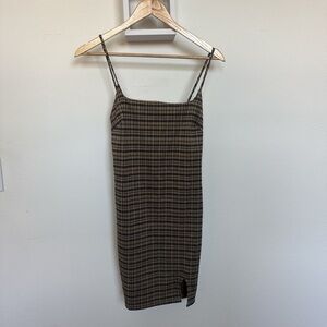 Elegant Black and Brown Checkered Dress